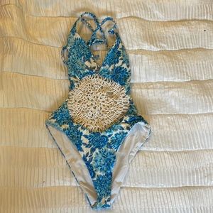 Frankies blue cut out one piece bathing suit